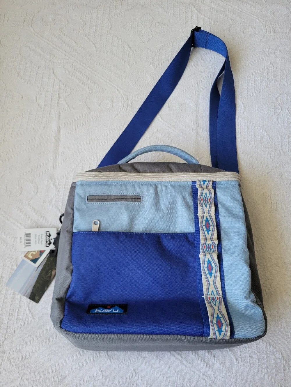 Kavu Blue & Light Blue Messenger Crossbody Bag with Patterned Trim